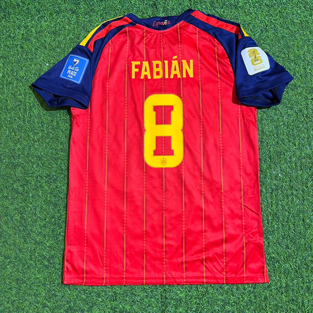 Fabian Ruiz #8 Spain 2026 World Cup Home Kids Football Jersey – Detailed View