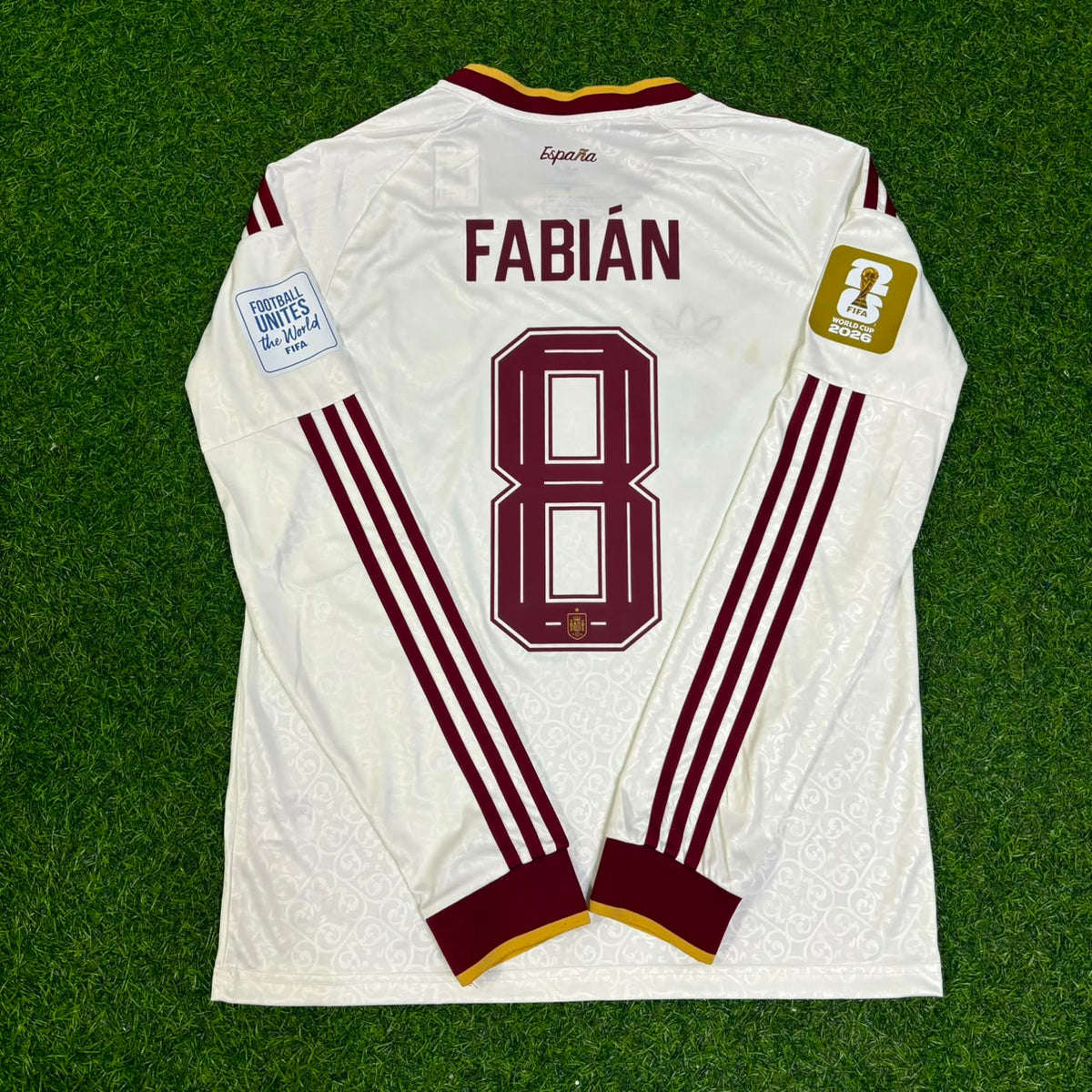 Fabián Ruiz Peña #8 Spain 2026 World Cup Away Long Sleeve Jersey – Back View