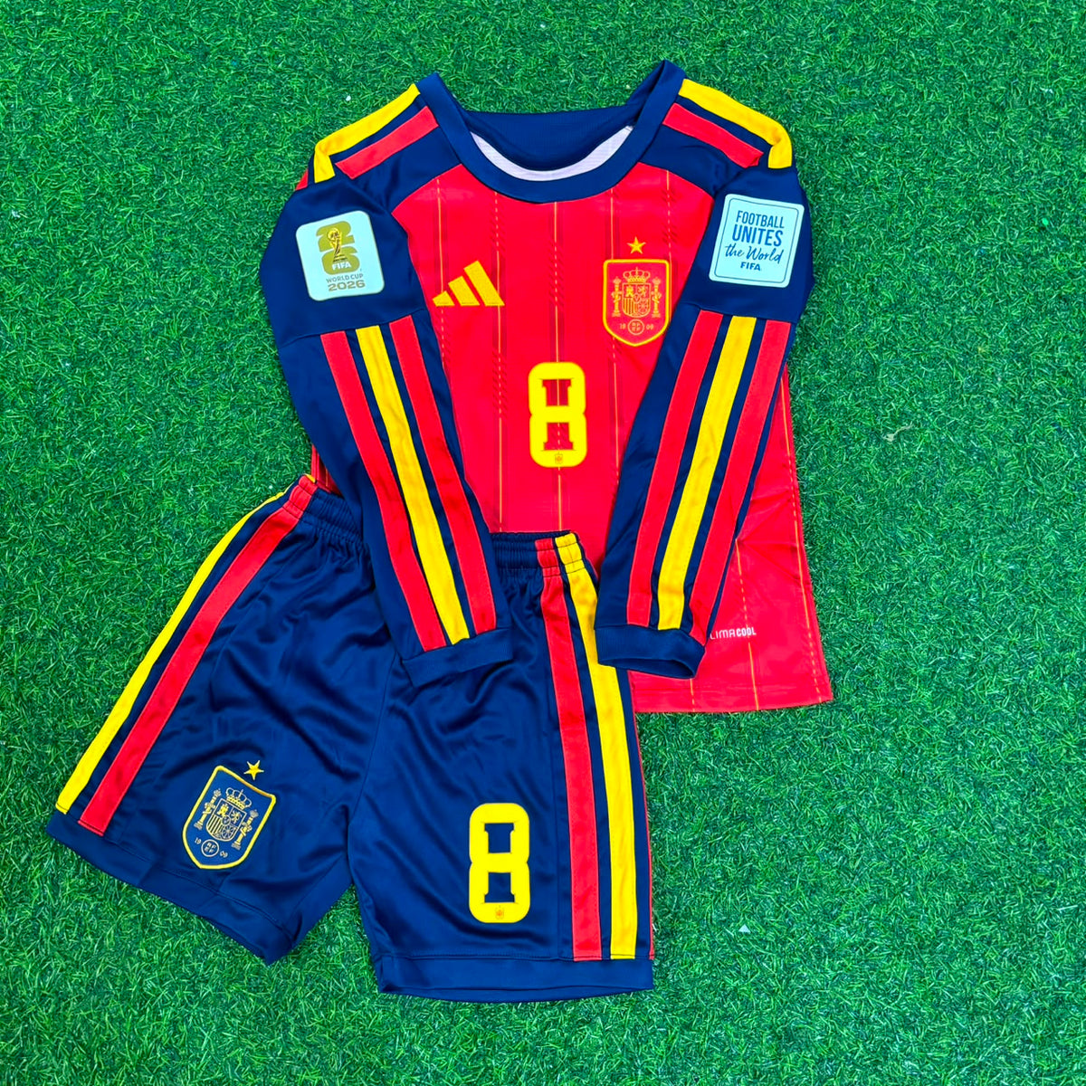 2026 Spain World Cup Fabian Ruiz Kids Home Long Sleeve Football Jersey – Front View