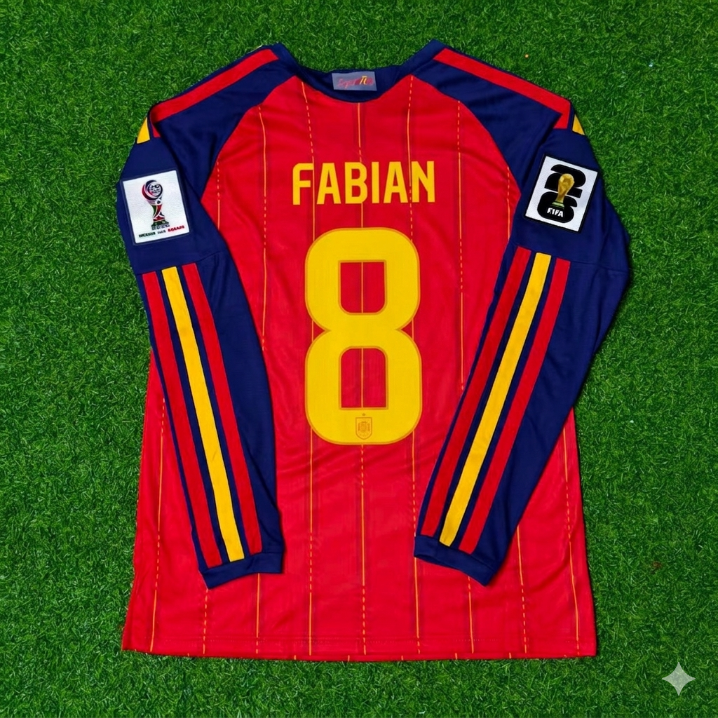 Fabián Ruiz Peña #8 Spain 2026 World Cup Home Long Sleeve Jersey – Back View