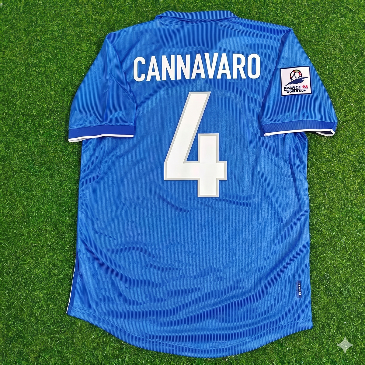 Fabio Cannavaro Italy 1998 World Cup Home Blue Retro Football Jersey – Back View