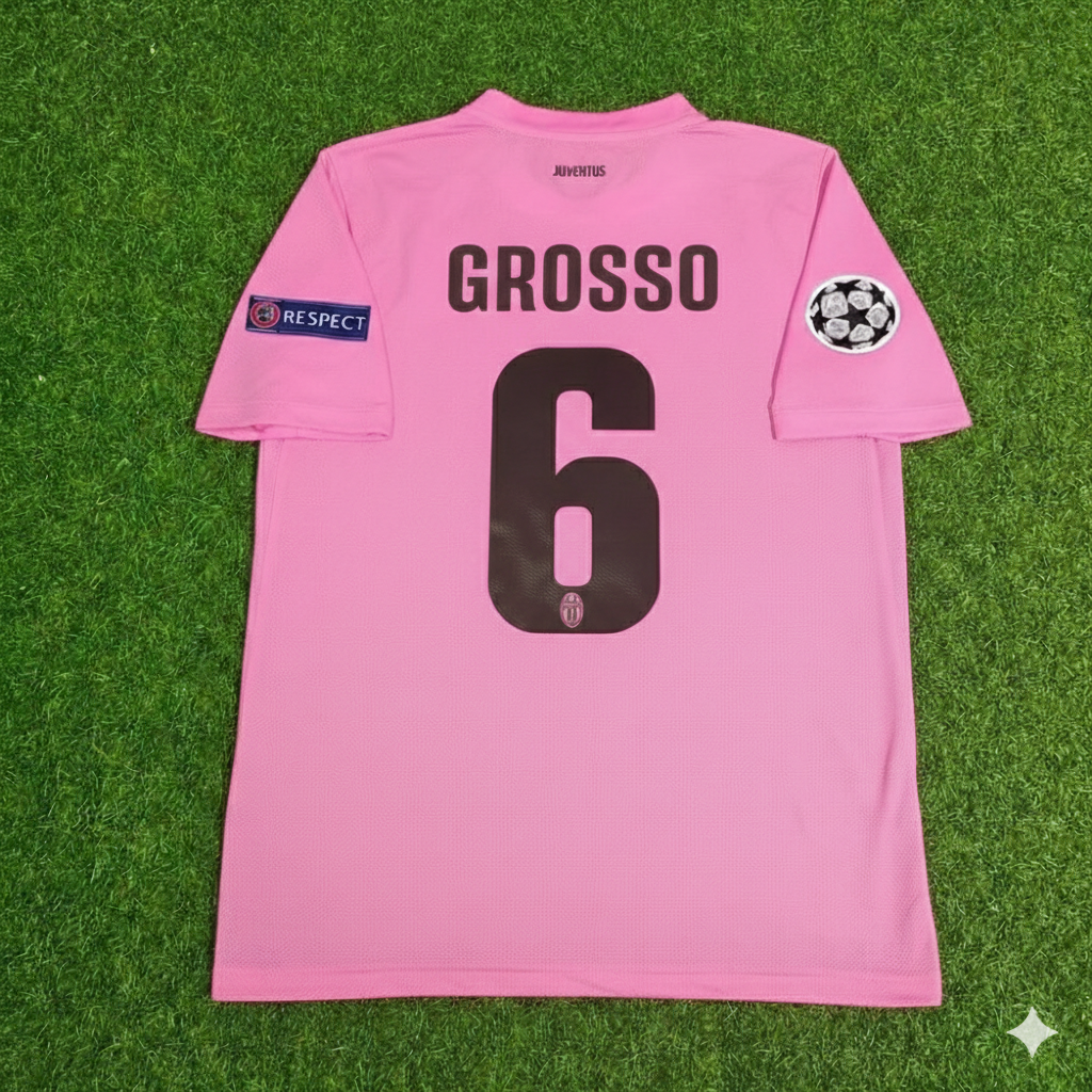 2012 Fabio Grosso Juventus Pink 2013 Season Retro Football Jersey – Back View