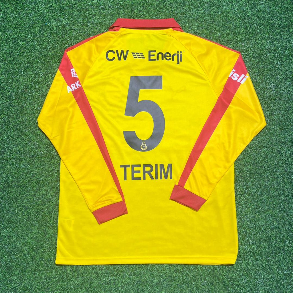 Fatih Terim Galatasaray Legendary Vintage Yellow Long Sleeve Football Jersey – Back View