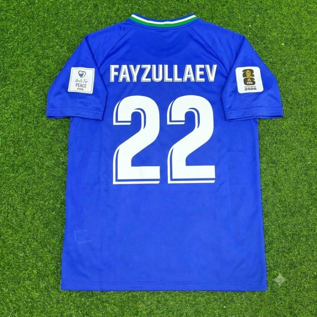 2026 Uzbekistan World Cup Abbosbek Fayzullaev Blue Football Jersey – Back View