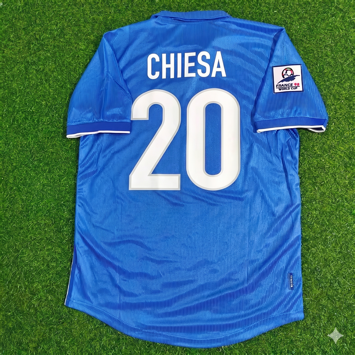 Enrico Chiesa Italy 1998 World Cup Home Blue Retro Football Jersey – Back View