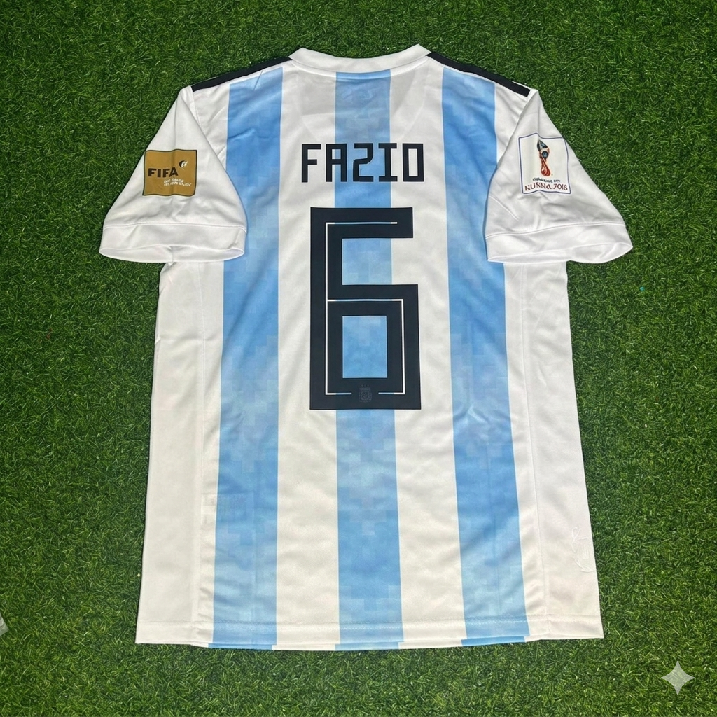 Argentina 2018 World Cup Home Retro Jersey – Federico Fazio #6 – Back View