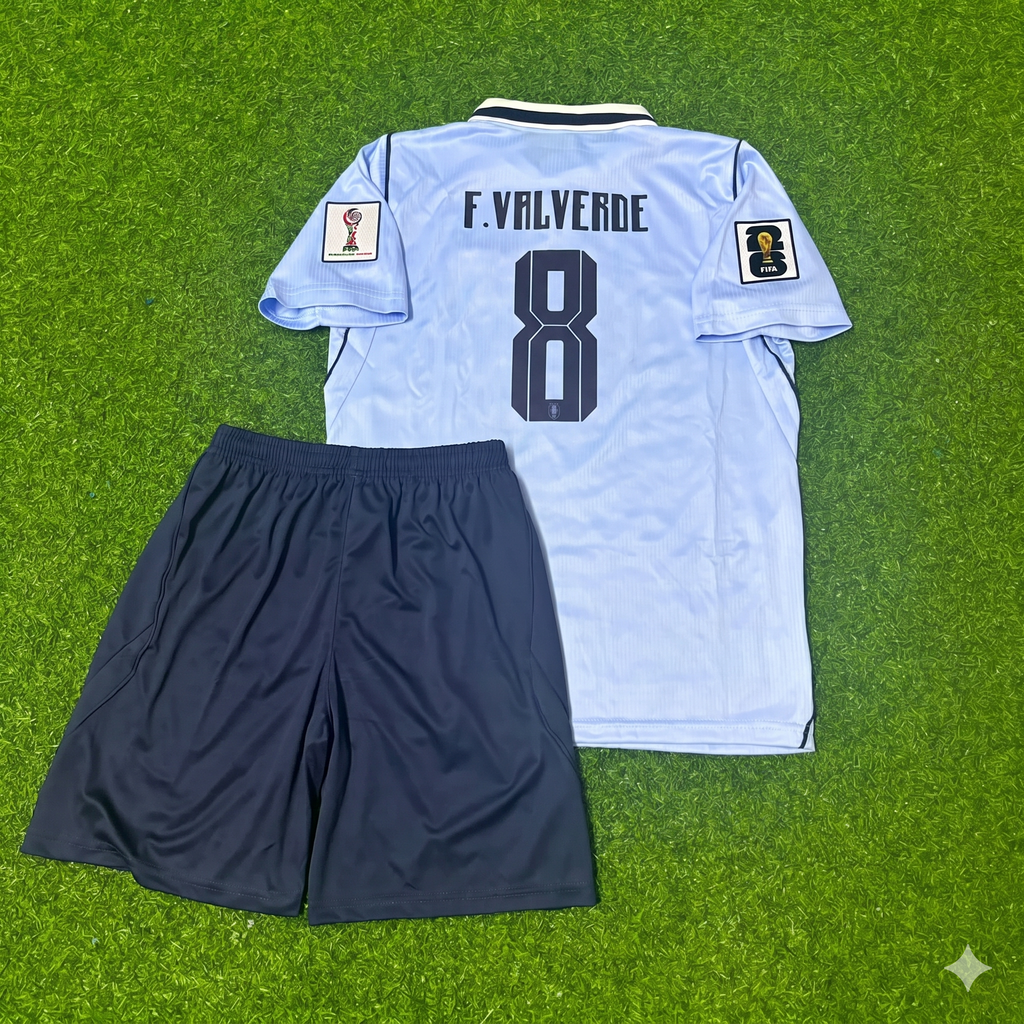 2026 Uruguay World Cup Federico Valverde #8 Kids Home Sky Blue Football Jersey – Back View