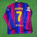 Fermin Lopez #7 Barcelona 2027 New Season Champions League Patch Home Long Sleeve Jersey – Back View
