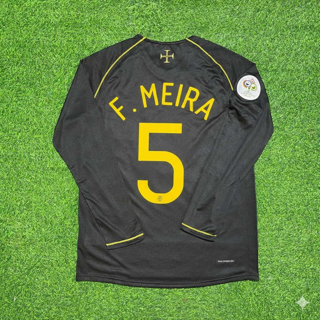 Portugal 2006 World Cup Long Sleeve Black Retro Football Jersey – Fernando Meira – Back View