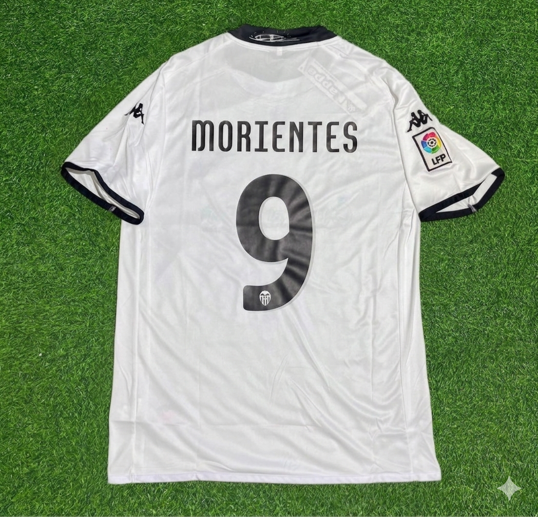 Fernando Morientes #9 Valencia White Retro Football Jersey – Back View