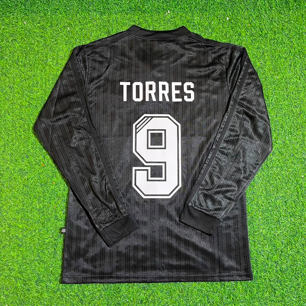 Fernando Torres Liverpool Black Long Sleeve Retro Kit Jersey – Back View