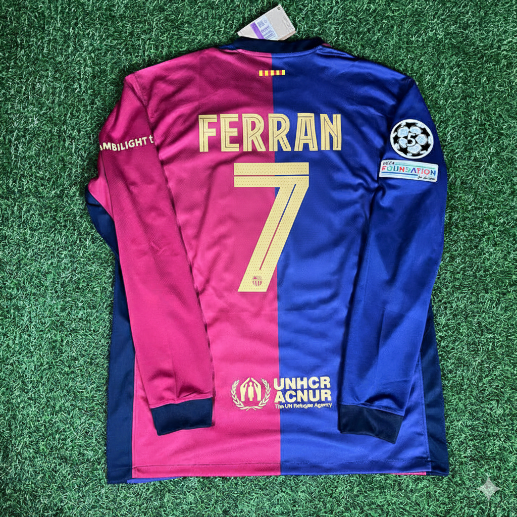 Barcelona 2025 Champions League Long Sleeve Jersey – Ferran Torres 7- – Back View