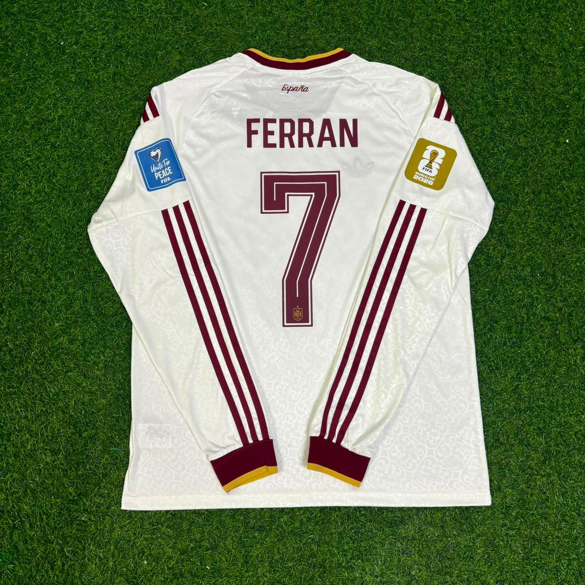 Ferrán Torres #7 Spain 2026 World Cup Away Long Sleeve Jersey – Back View