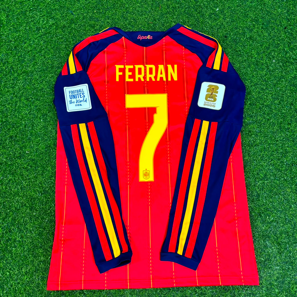 Spain 2026 World Cup Final Home Long Sleeve Football Jersey – Ferran Torres #7 – Back View