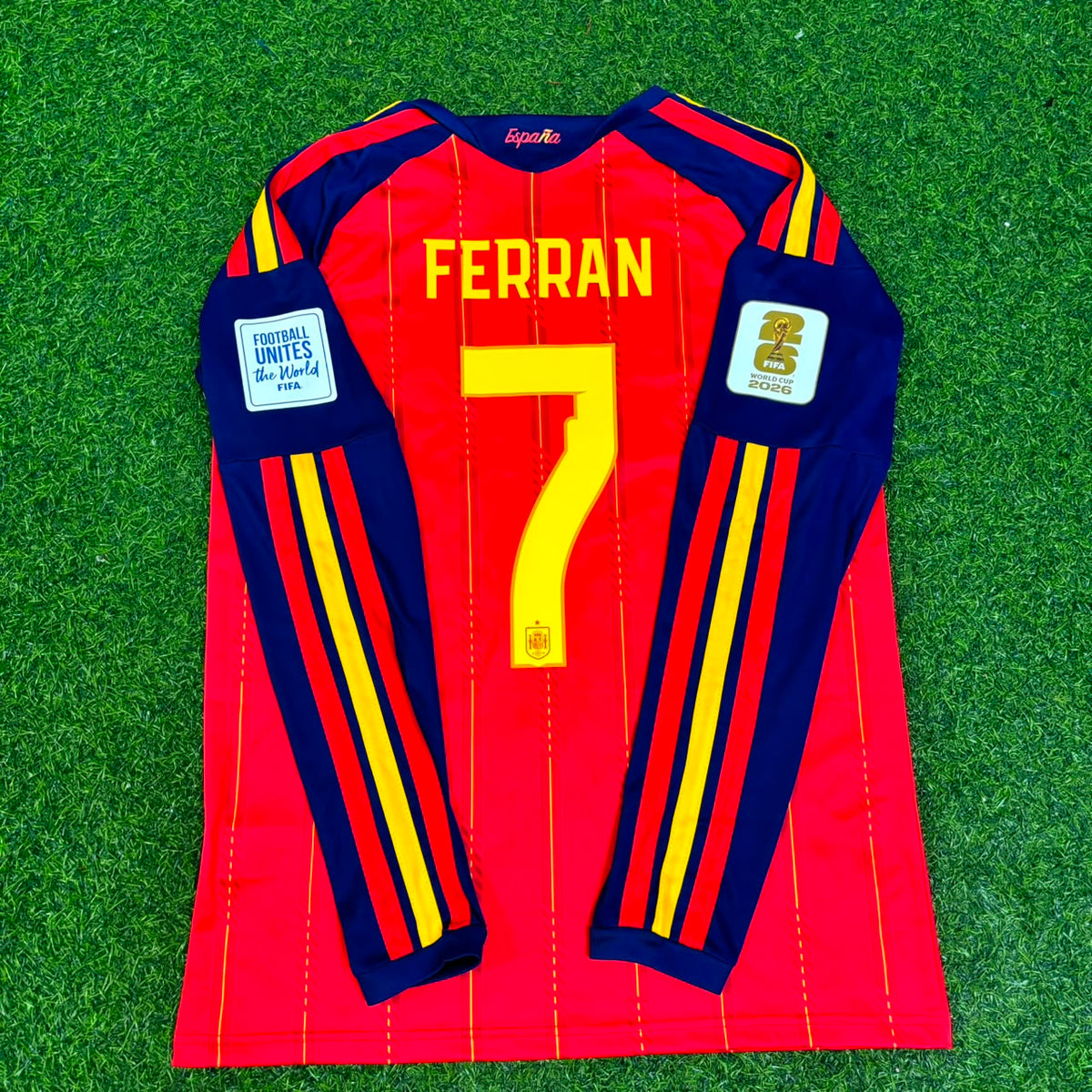Spain 2026 World Cup Final Home Long Sleeve Football Jersey – Ferran Torres #7 – Back View