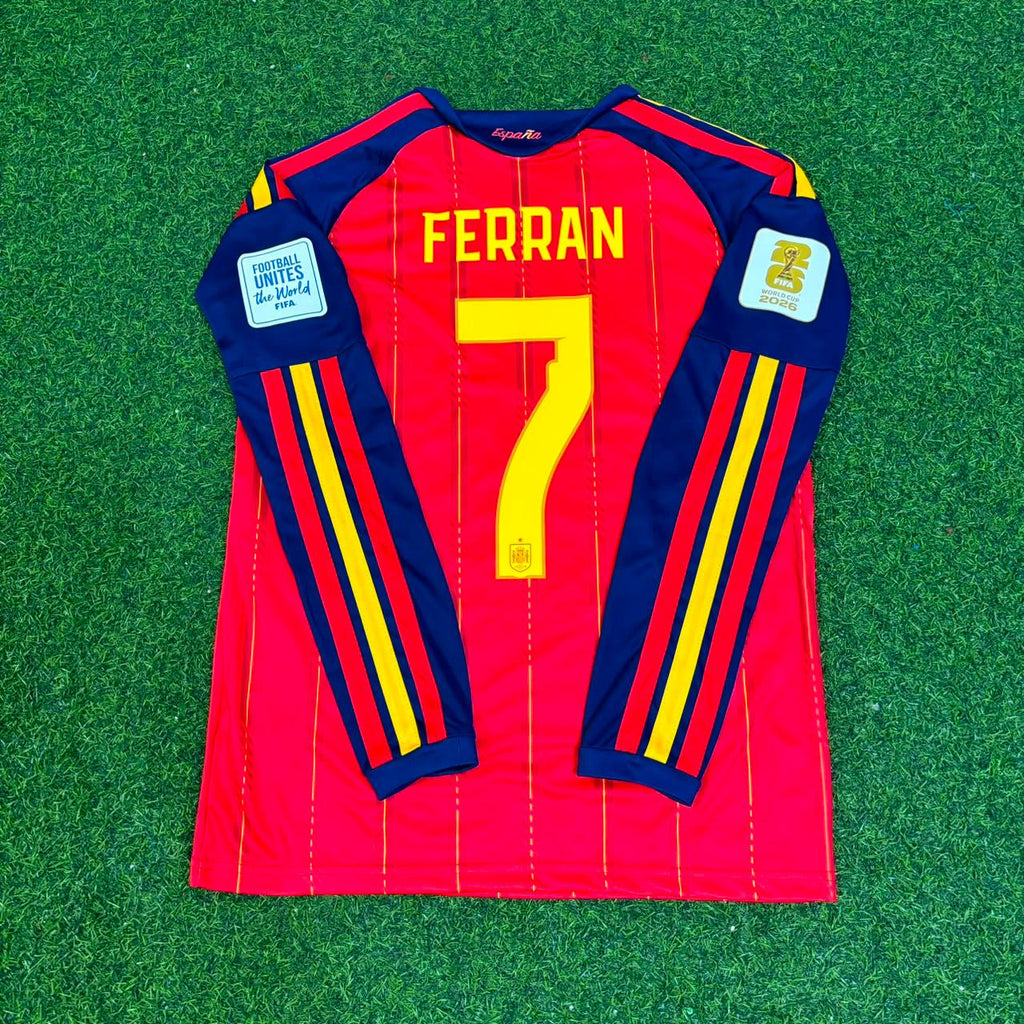 Spain 2026 World Cup Final Home Long Sleeve Football Jersey – Ferran Torres #7 – Back View