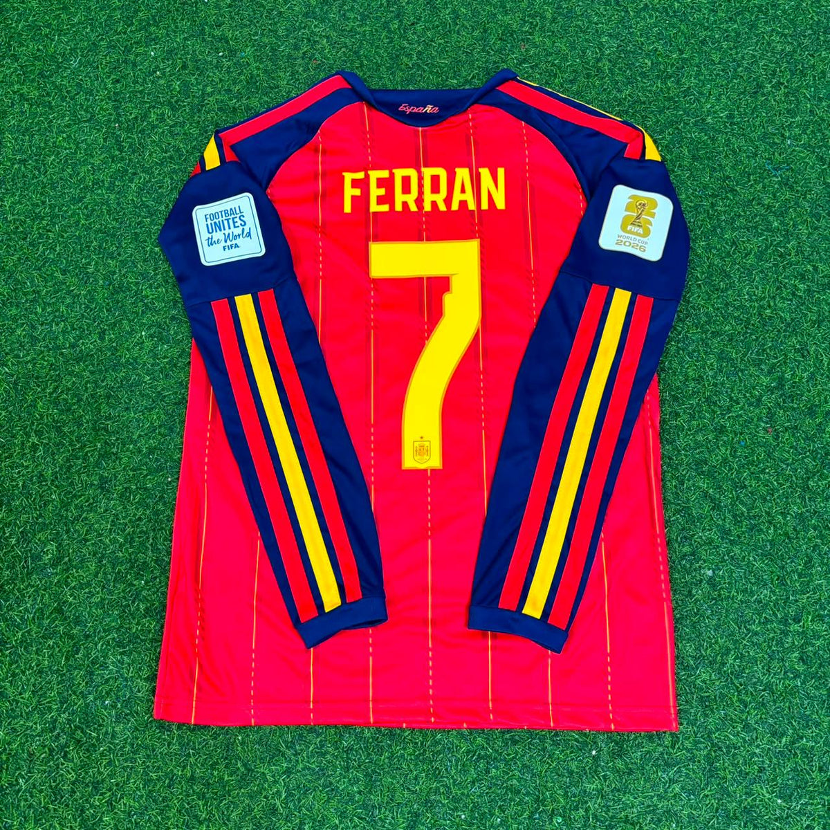 Spain 2026 World Cup Final Home Long Sleeve Football Jersey – Ferran Torres #7 – Back View