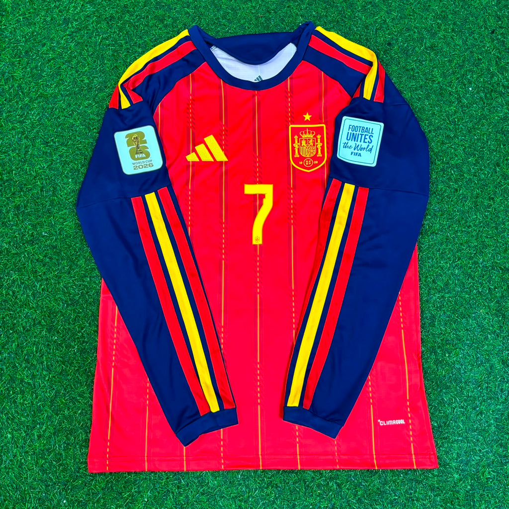 Spain 2026 World Cup Final Home Long Sleeve Football Jersey – Ferran Torres #7 – Detailed View