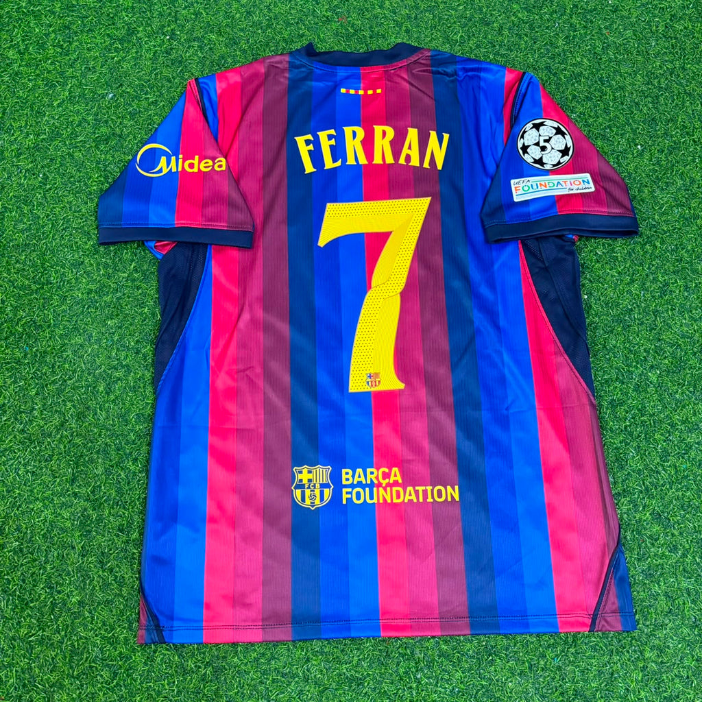 Ferran Torres #7 Barcelona 2027 New Season Champions League Patch Home Jersey – Back View