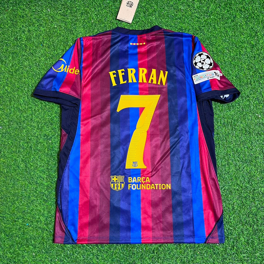 2027 Ferran Torres #7 Barcelona Champions League Patch Home Football Jersey – Back View