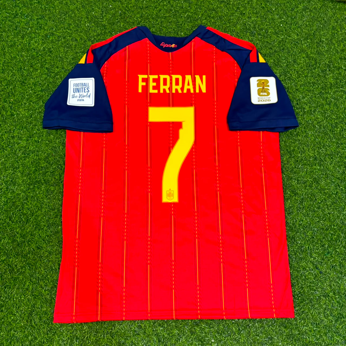 Ferran Torres #7 Spain 2026 World Cup Home Football Jersey – Back View
