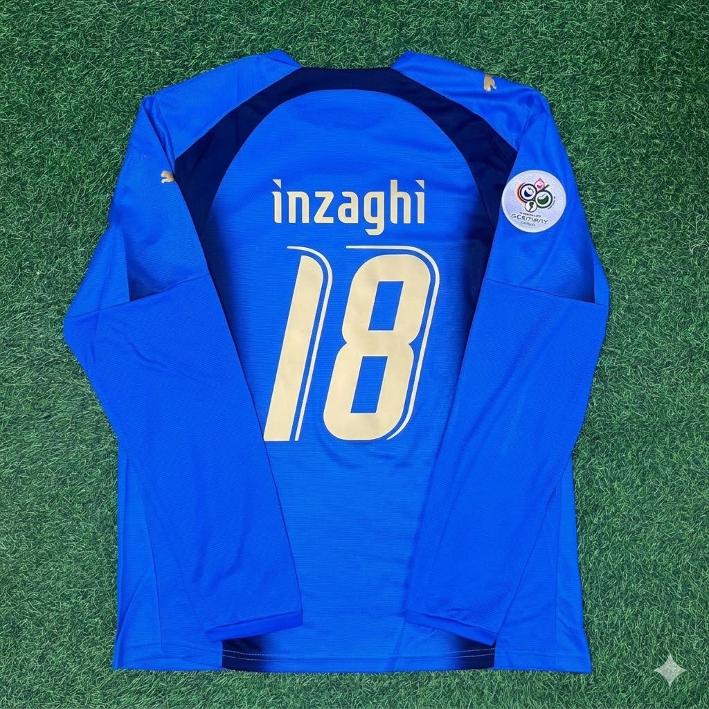 2006 Italy World Cup Filippo Inzaghi #18 Final Long Sleeve Retro Football Jersey – Back View