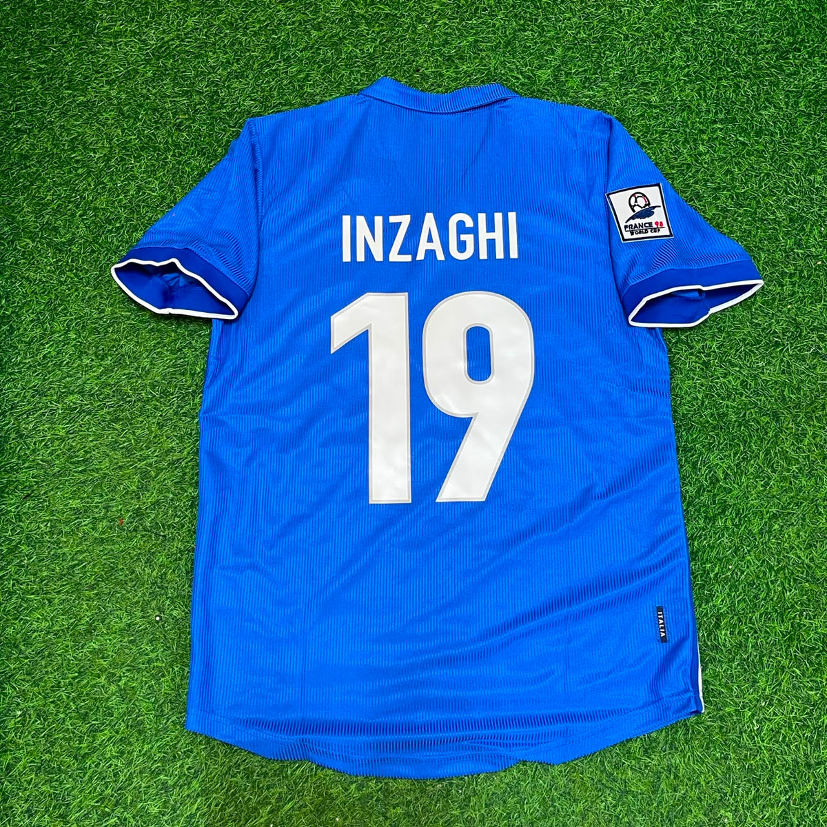 1998 Italy World Cup Filippo Inzaghi Home Blue Retro Football Jersey – Back View