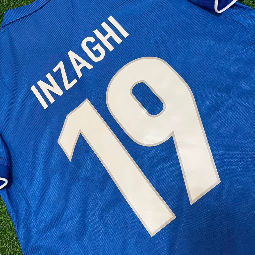 1998 Italy World Cup Filippo Inzaghi Home Blue Retro Football Jersey – Detailed View
