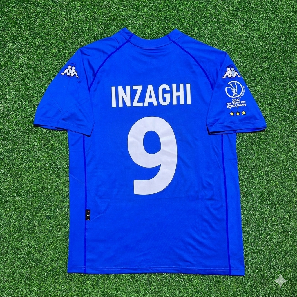 Italy 2002 World Cup Home Retro Jersey – Filippo Inzaghi #9 – Back View