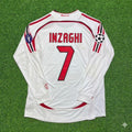 2007 Filippo Inzaghi #7 AC Milan Champions League Final Away White Long Sleeve Retro Football Jersey – Back View