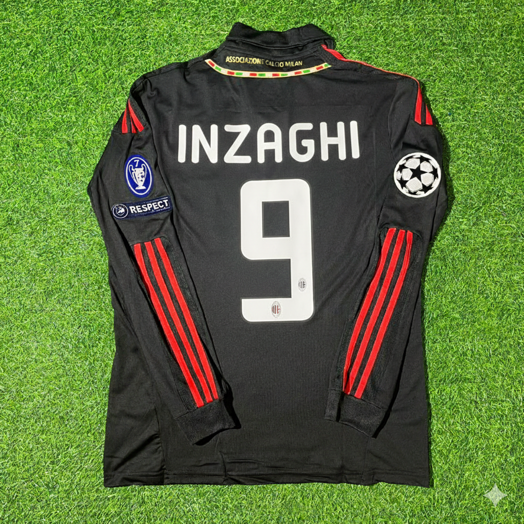 2011/12 Filippo Inzaghi AC Milan Red & Black Retro Football Jersey Collection – Back View