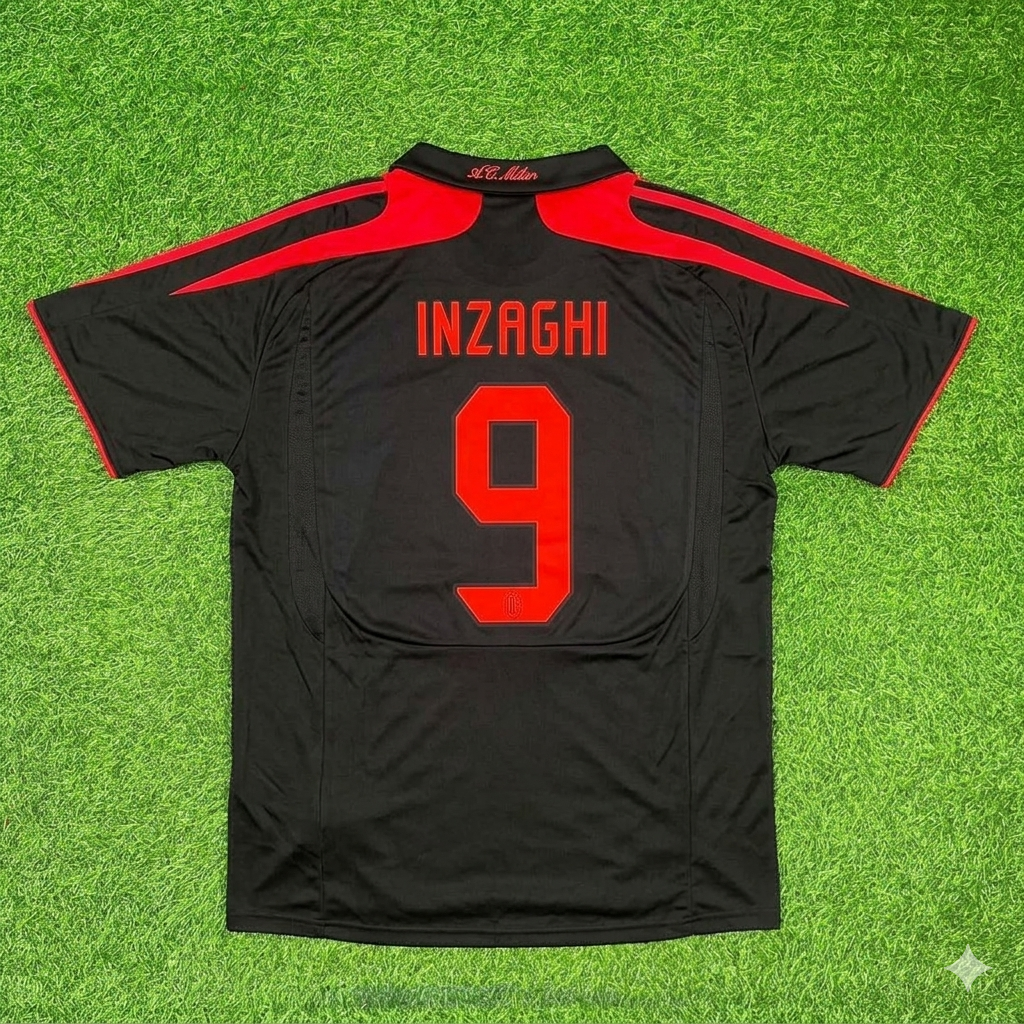 AC Milan 2007-2008 Black Retro Third Football Jersey – Filippo Inzaghi – Back View