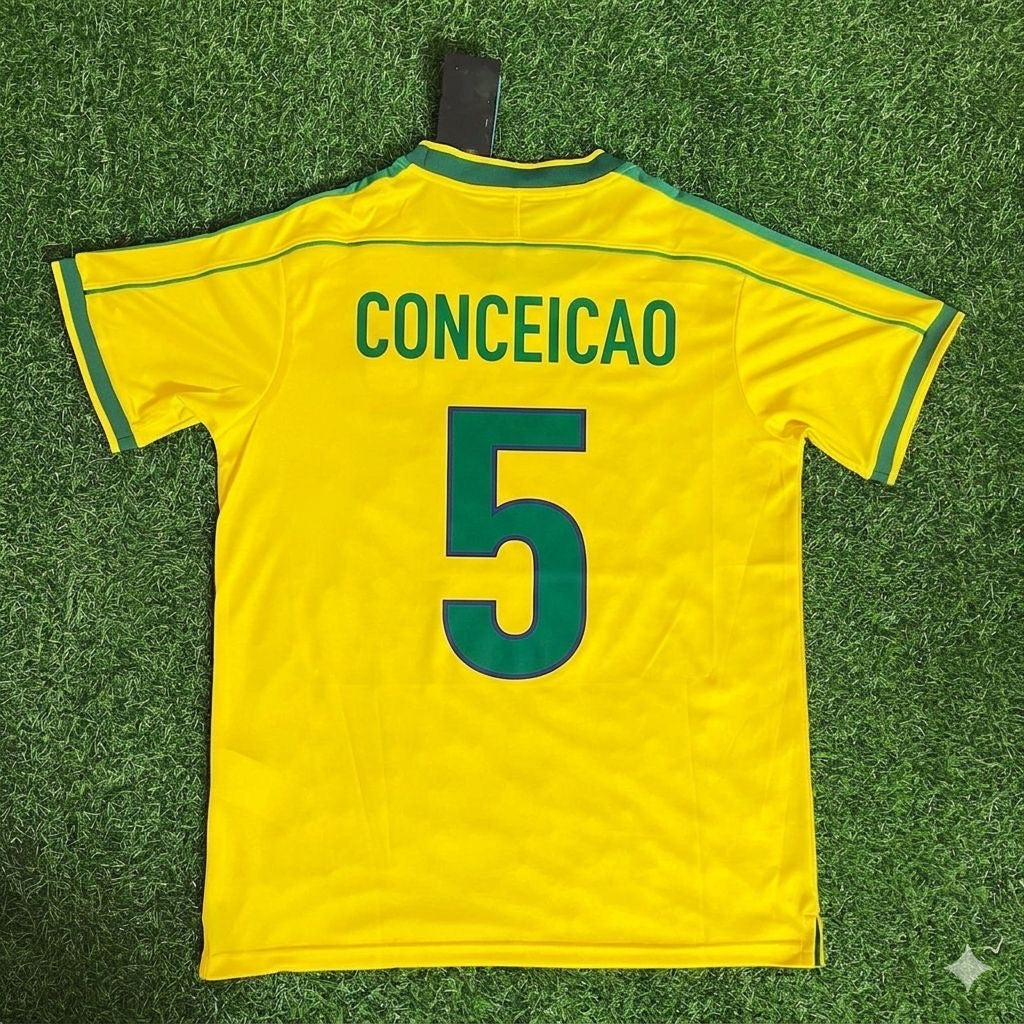 Brazil 1998 World Cup Retro Jersey – Flávio Conceição #5 – Back View