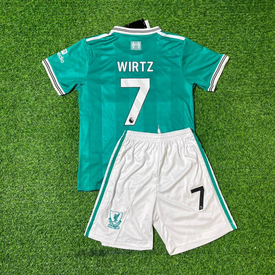 2025 Florian Wirtz Liverpool Green Away Kids Football Jersey – Back View