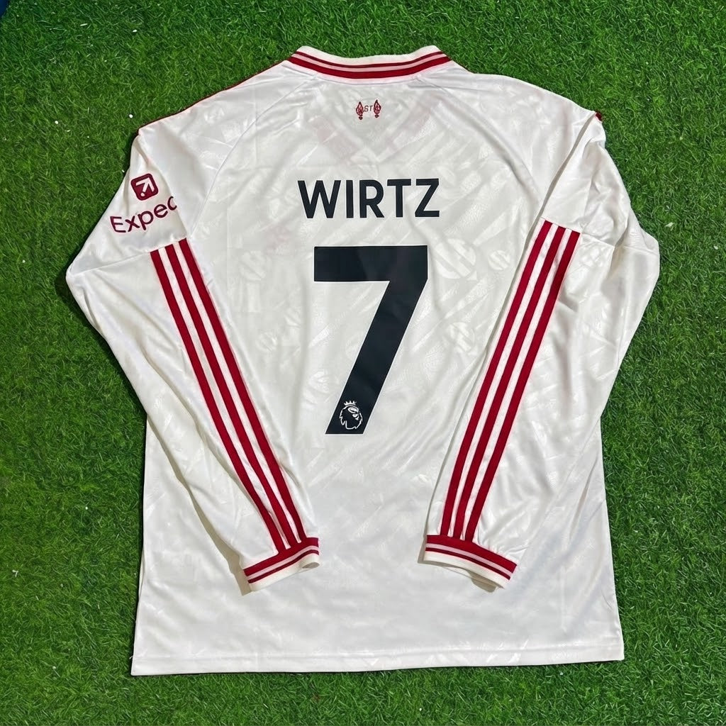 Florian Wirtz #7 Liverpool 2027 New Season Long Sleeve Away White Football Jersey – Back View