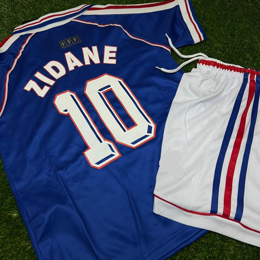 1998 Zinedine Zidane France Home Kids Kit Football Jersey for Children – Detailed View