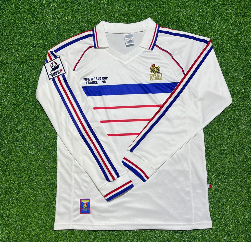 1998 France World Cup White Away Long Sleeve Retro Football Jersey – Back View