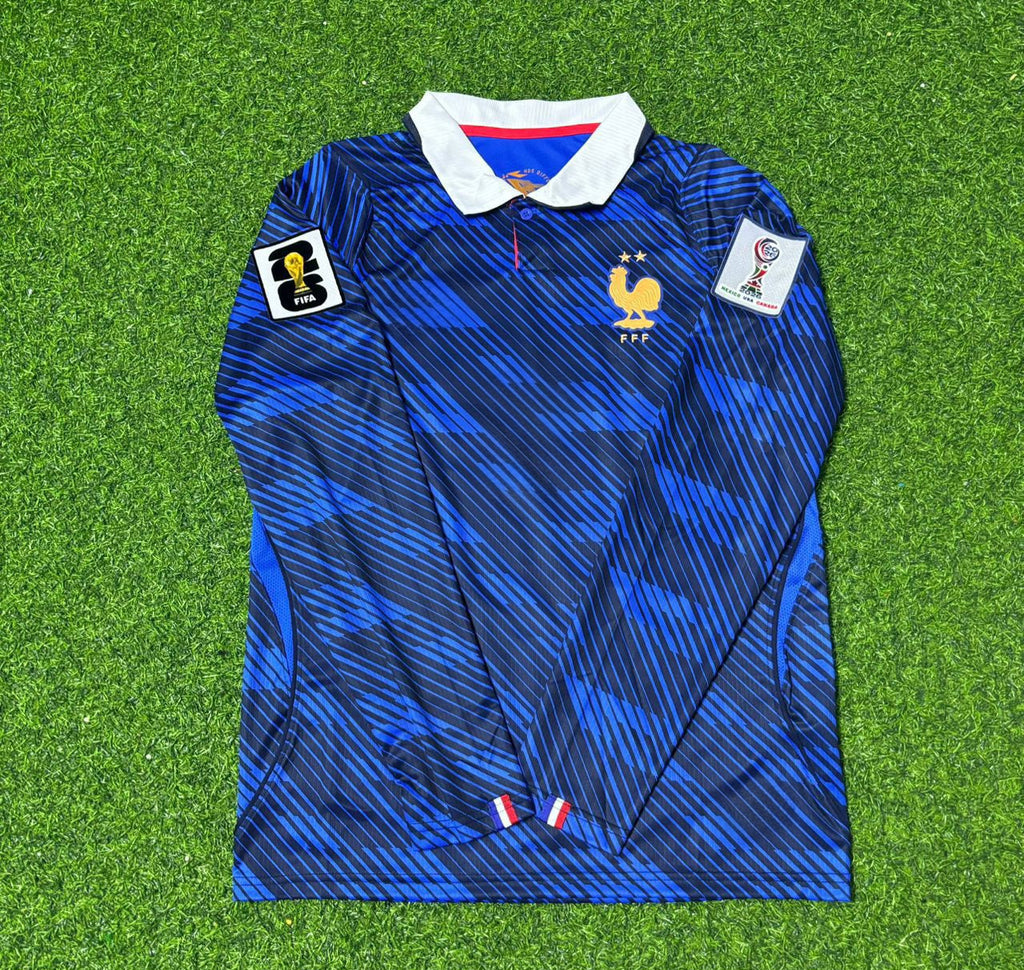 2026 France World Cup Désiré Doué #20 Home Long Sleeve Football Jersey – Front View