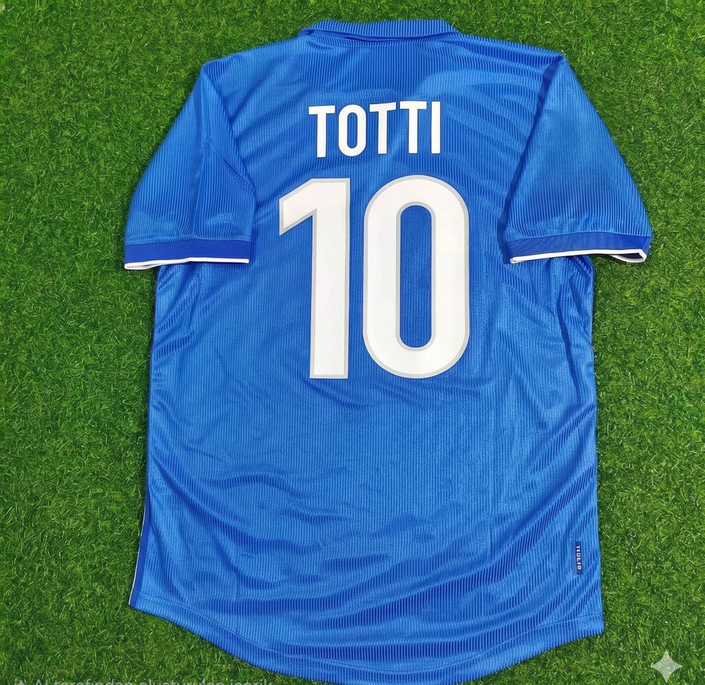 Francesco Totti Italy Home Blue Retro Football Jersey – Back View