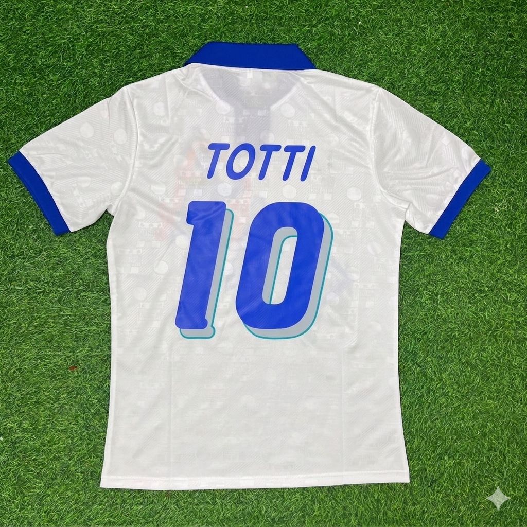 Francesco Totti Italy White Retro Football Jersey – Back View