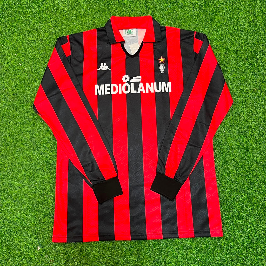 AC Milan 1989/90 Retro Long Sleeve Football Jersey – Franco Baresi #6 – Front View