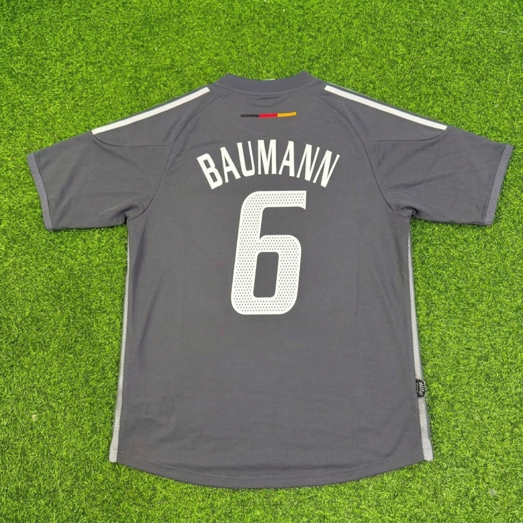 Frank Baumann Germany 2002 World Cup Gray Special Retro Football Jersey – Back View