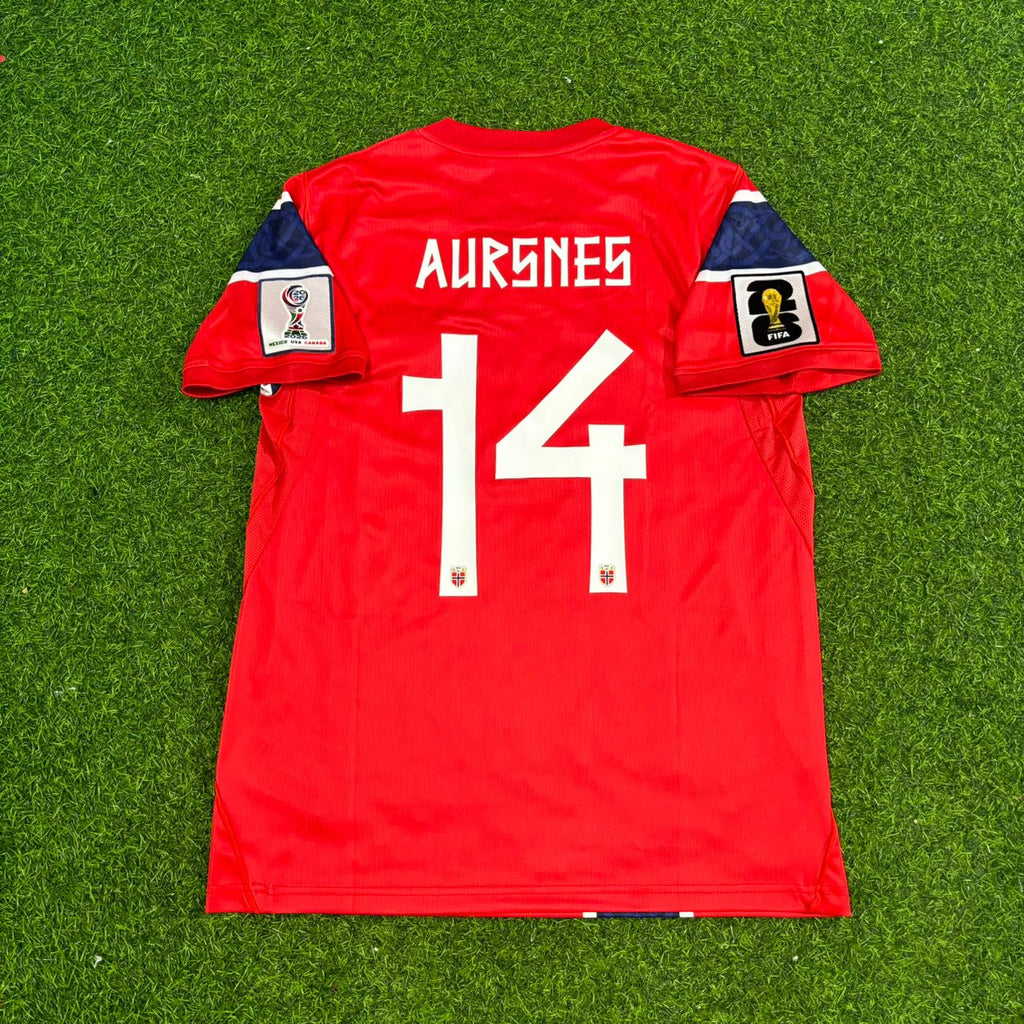 Fredrik Aursnes Norway 2026 World Cup Home Football Jersey – Back View
