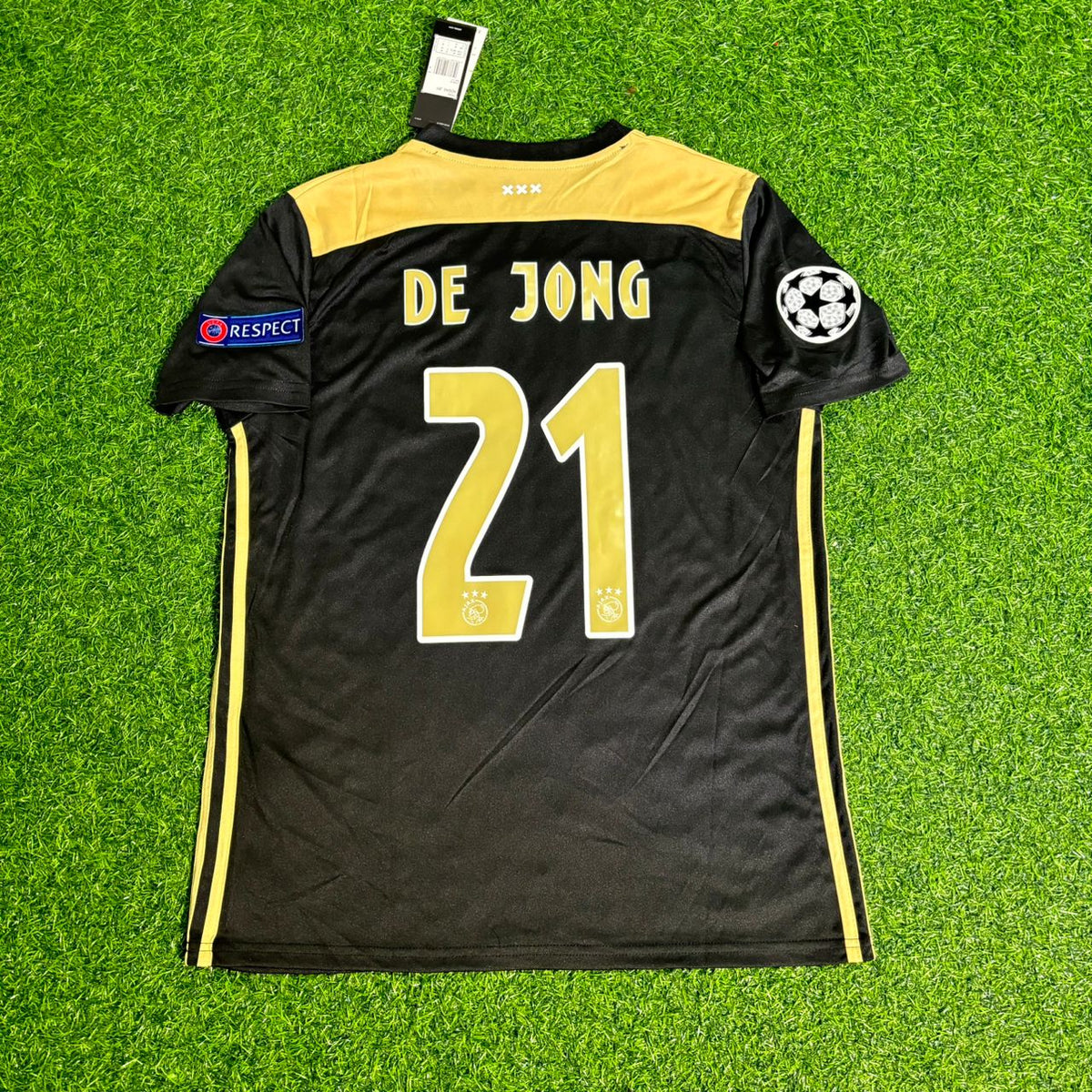 Ajax 2018–2019 Champions League Black Retro Football Jersey – Frenkie De Jong – Back View