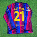 Frenkie De Jong #21 Barcelona 2027 New Season Champions League Patch Home Long Sleeve Jersey – Back View