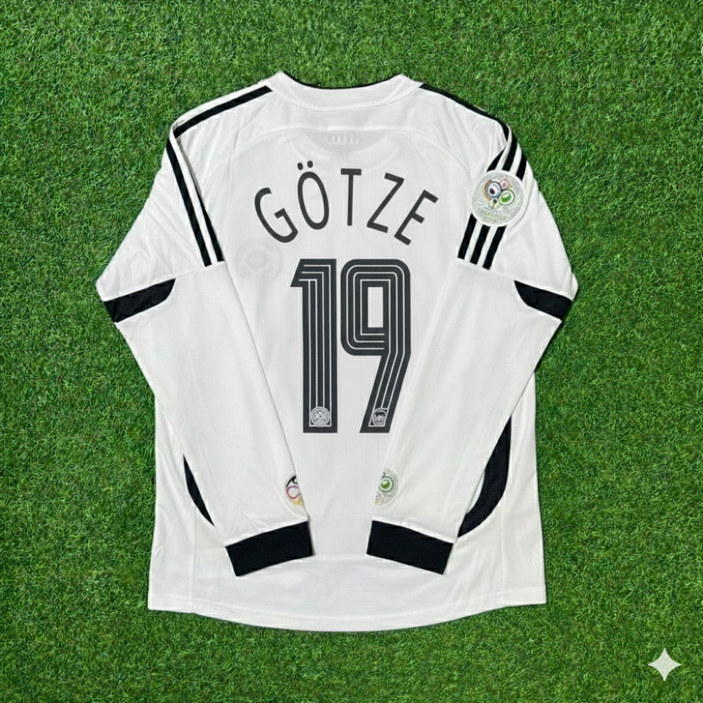 Germany World Cup Long Sleeve White Retro Football Jersey – Mario Götze – Back View