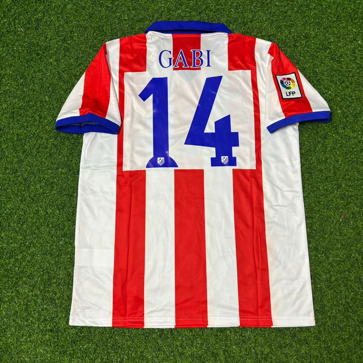 2014 Gabi #14 Atlético Madrid Champions League Final Retro Football Jersey – Back View
