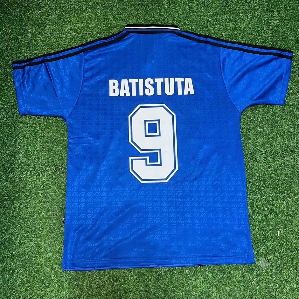 Gabriel Batistuta Argentina 1994 Season Away Blue Retro Jersey – Back View