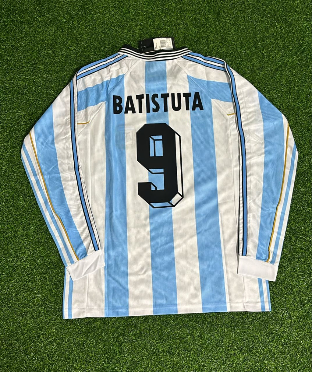 1998 Argentina World Cup White Long Sleeve Retro Football Jersey – Gabriel Batistuta – Back View