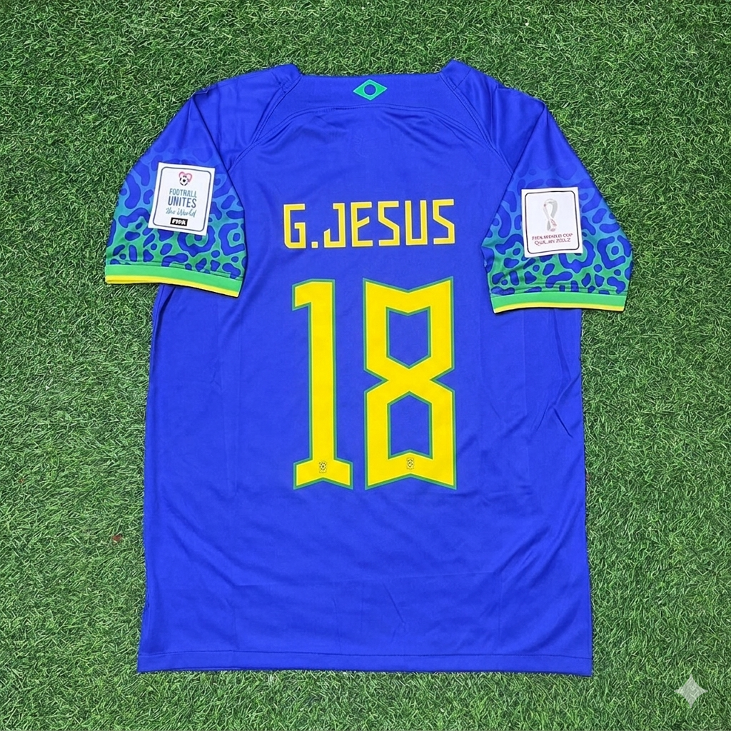2022 Brazil World Cup Gabriel Jesus Retro Football Jersey – Back View